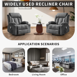 TEQIN Massage Swivel Recliner Chair,Oversized Rocker Recliner with Massage and Lumbar Heat Ergonomic Rocker Chair,Recliner Chairs w/Remote Control, Side Pocket, 2 Cup Holders, USB Charge Port