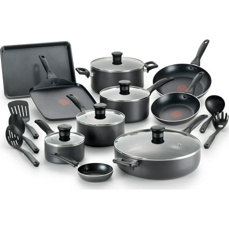 T-fal Easy Care Thermo-Spot Non-Stick Dishwasher Safe Grey Cookware Set, 20 Piece