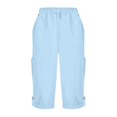thumbnail image 6 of Capri Pants for Women Summer Casual Elastic High Waist Rolled Up Cuffs Straight Leg Cropped Cargo Pants, 6 of 7