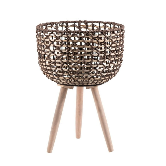 Soporte para plantas de cesta tejida con patas, maceta decorativa de madera Estilo A