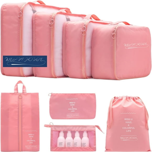 Weavehouse Cubos de equipaje de Viaje Juego de 8 Pzas, Organizadores de Equipaje con Bolsa para Zapatos y Bolsa de Artículos de Tocador