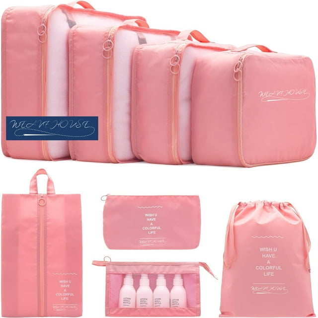 Weavehouse Cubos de equipaje de Viaje Juego de 8 Pzas, Organizadores de Equipaje con Bolsa para Zapatos y Bolsa de Artículos de Tocador