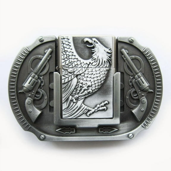 Vintage Style Antique Brushed Silver Eagle Guns Belt Buckle