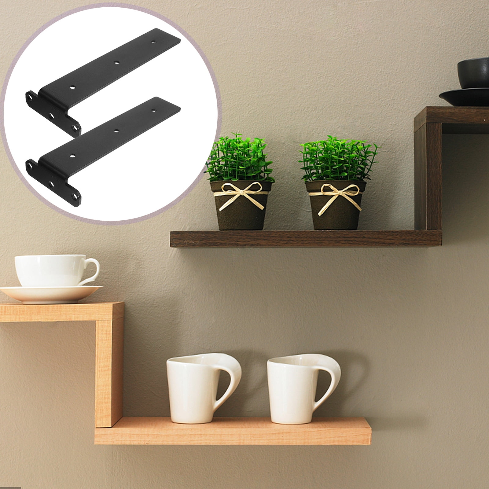 Black Steel Floating Shelf Brackets for Home Use Strong Durable Easy to Install 10 Inch