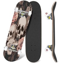 31'' Complete Skateboard 7 Layer Canadian Maple Double Kick Deck Skateboards Floral seamless skull rose peony Flower gothic print dark Vintage Skate Board for Beginner Adult Gifts