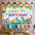 thumbnail image 3 of Colorful Dinosaur Themed Happy Birthday Banner with Tropical Leaves and Balloons Background Party Decoration Backdrop for Birthday Parties Photography Props Kids Celebrations, 3 of 7