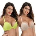 thumbnail image 5 of Curve Muse Womens Push Up Add 1 and a half Cup Underwire Halter Front Close Bras -2PK-Lime,Peach-44B, 5 of 6