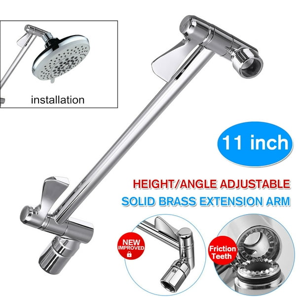 11" Solid Brass Height & Angle Adjustable Extension Shower Wall Arm