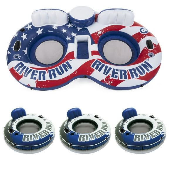 Intex American Flag 2 Person Float w/ River Run 1 Person Tube (3 Pack)