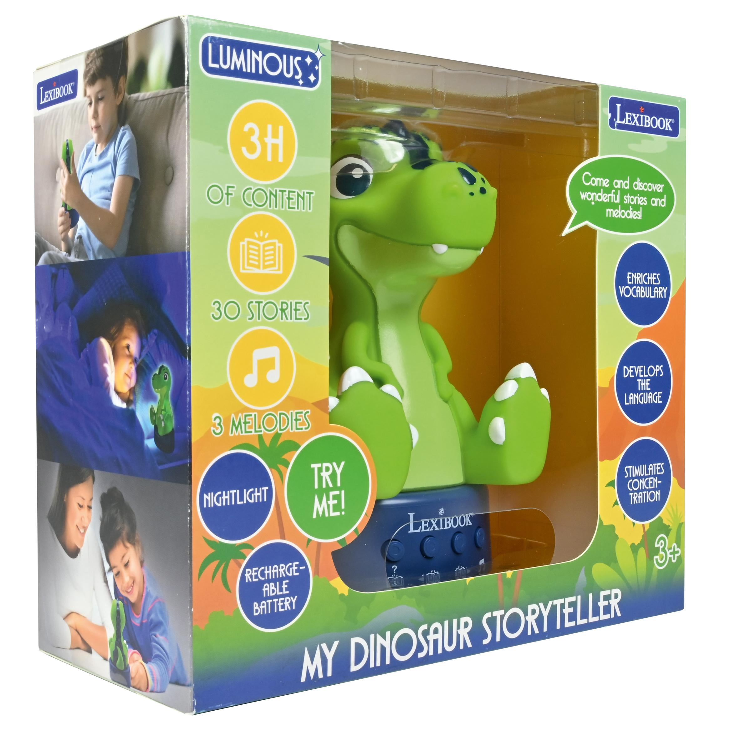 Lexibook, Lighted Dinosaur Storyteller Nightlight, 30 Stories in English, Green