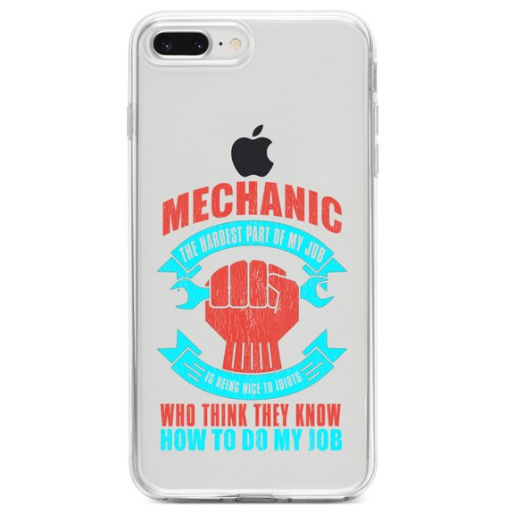 DistinctInk Clear Shockproof Hybrid Case for iPhone 7 PLUS / 8 PLUS (5.5" Screen) TPU Bumper Acrylic Back Tempered Glass Screen Protector - Mechanic Being Nice to Idiots