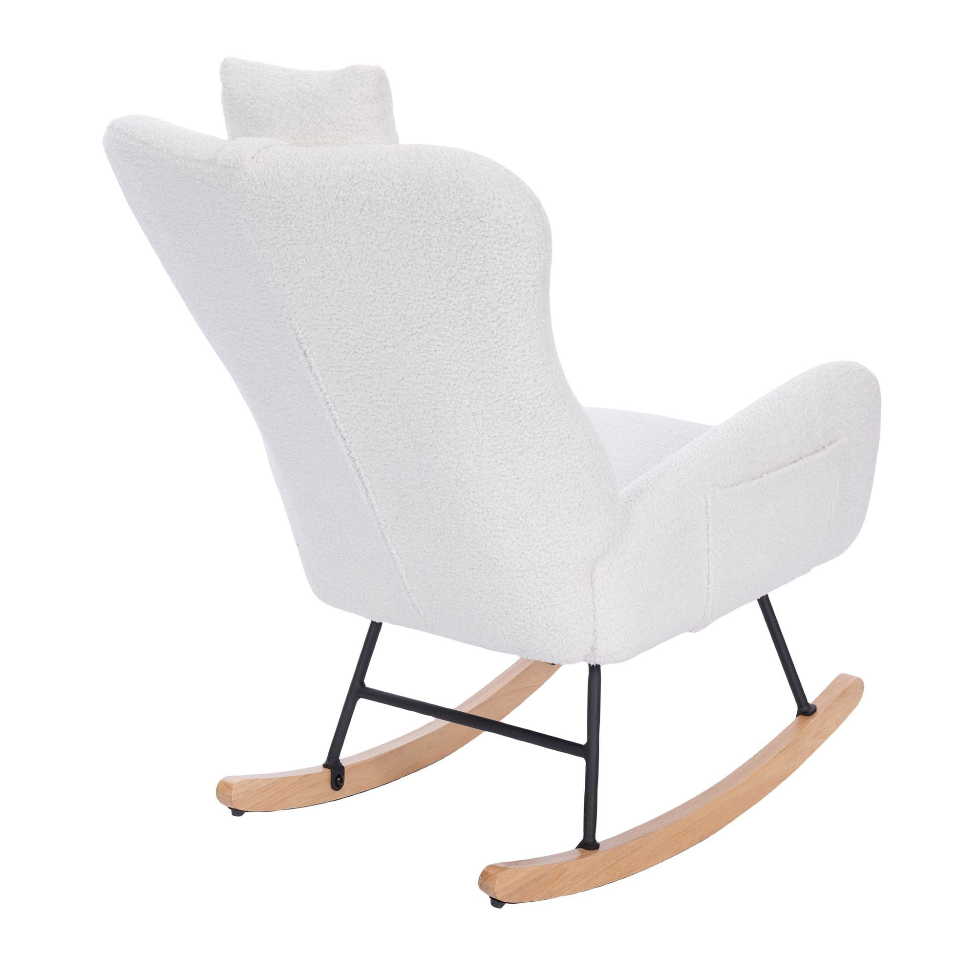 Upholstered Rocking Chair, Teddy Fabric Glider Rocker with High Backrest,Modern Rocking Accent Chair for Living Room, Nursery, Bedroom, White