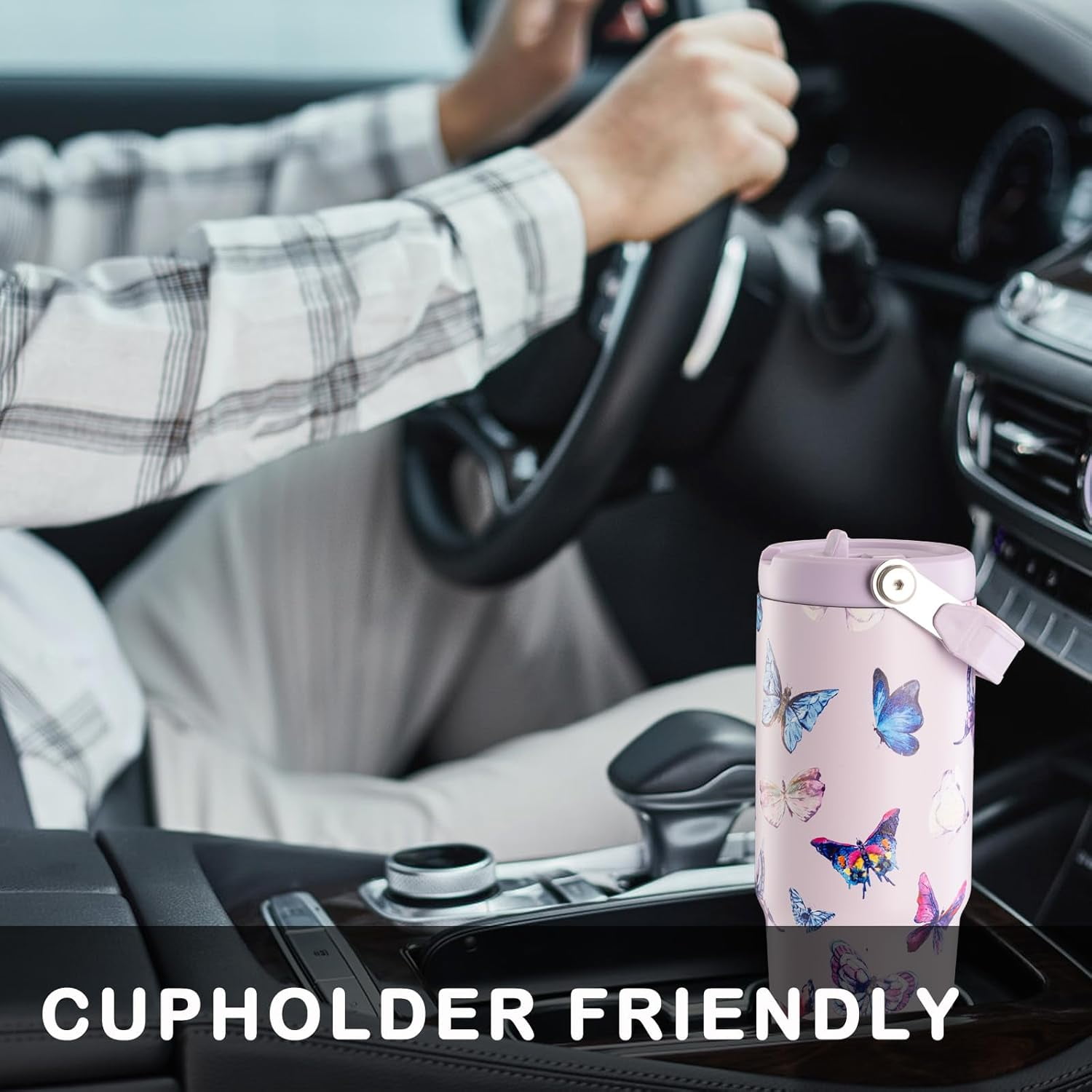 Butterfly Tumbler, Butterfly Gifts for Women 30 oz Tumbler with Handle and Flip Straw Stainless Steel Insulated Cup Travel Mug Water Bottle