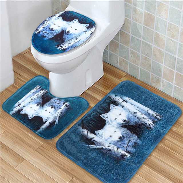 3pcs Bathroom Carpet Shark Bird Pedestal Rug Household Non-slip Mat Toilet Cover 