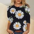 thumbnail image 4 of T-Shirt à Manches Courtes pour Femmes Liquidation T-Shirt en Chiffon pour Femmes Blouses pour Femmes Chic Décontracté Chic Col Rond Manches 3/4 Hauts Été Chemises à Imprimé Floral Coupe Décontractée Tee, 4 of 5