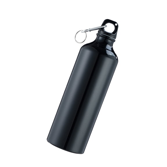750mL Aluminum Water Bottle with Carabiner Clip Reusable Leakproof Sports Jug for Hiking Travel and Gym Fitness 9.84 inches / 25 cm Black