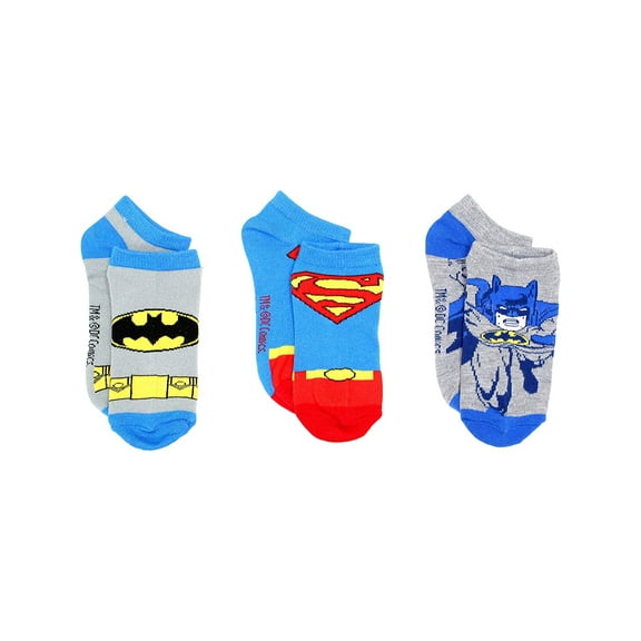 DC Comics Little Boys' Batman and Superman 3 Pair Socks, Size 6-8.5 (Shoe Size 10-4)