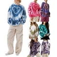 thumbnail image 6 of Women's Casual Tie Dye Sweatshirt Long Sleeve Crewneck Heart Print Tops Valentine 's Day Shirt, 6 of 6
