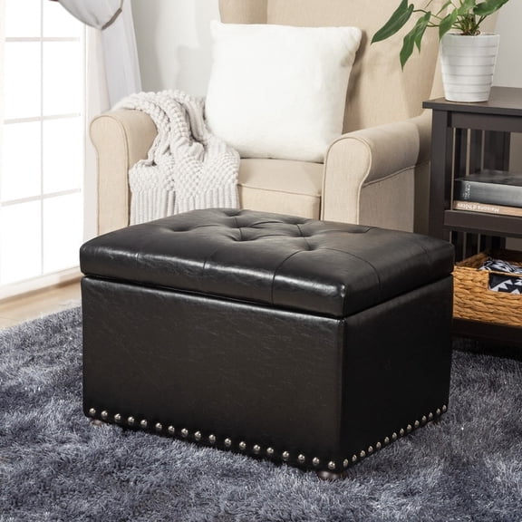 Homebeez Modern Tufted Bedroom Storage Ottoman Bench, PU Lift Top Upholstered Foam Padded Rectangular Footstool