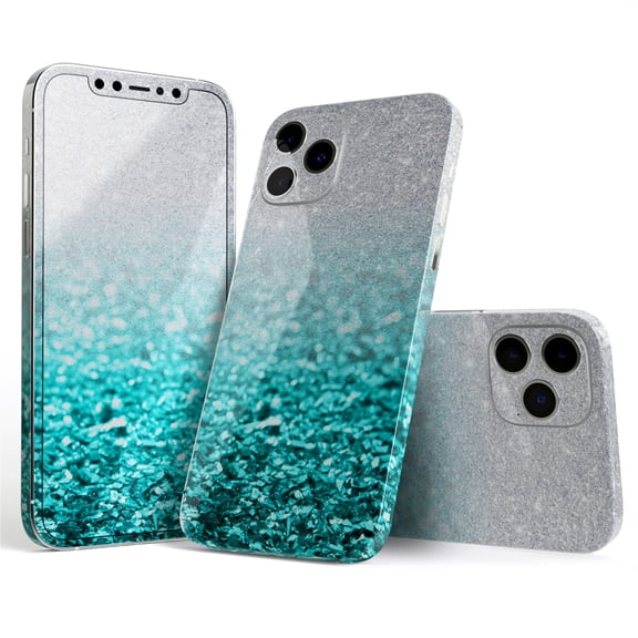 DesignSkinz Aqua Blue & Silver Glimmer Fade Full-Body Skin Decal Wrap Cover for iPhone 16