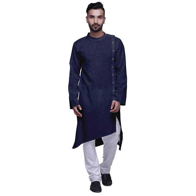 Atasi Satin Slub Designer Bouton DownKurtaFor Hommes Occasionnels Été WearKurtas-Medium