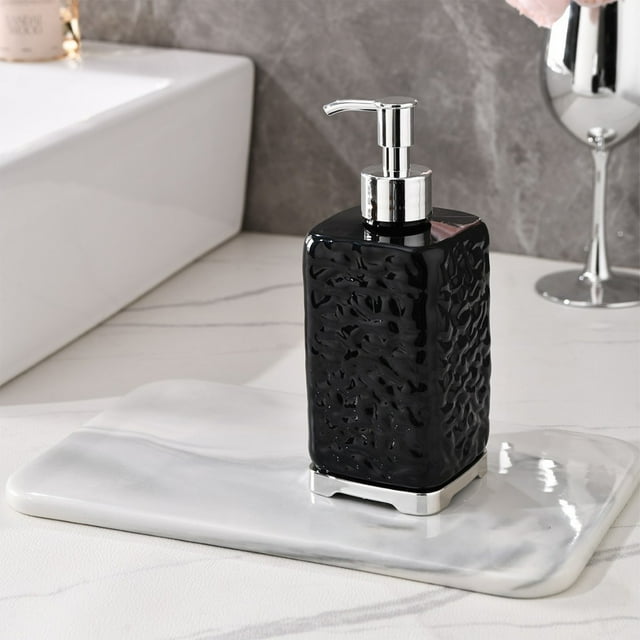 450 mL Hand Soap Dispenser Pump Bottle Refillable Plastic Countertop for Bathroom Kitchen Office, Clear/White/Gray, 1-Pack