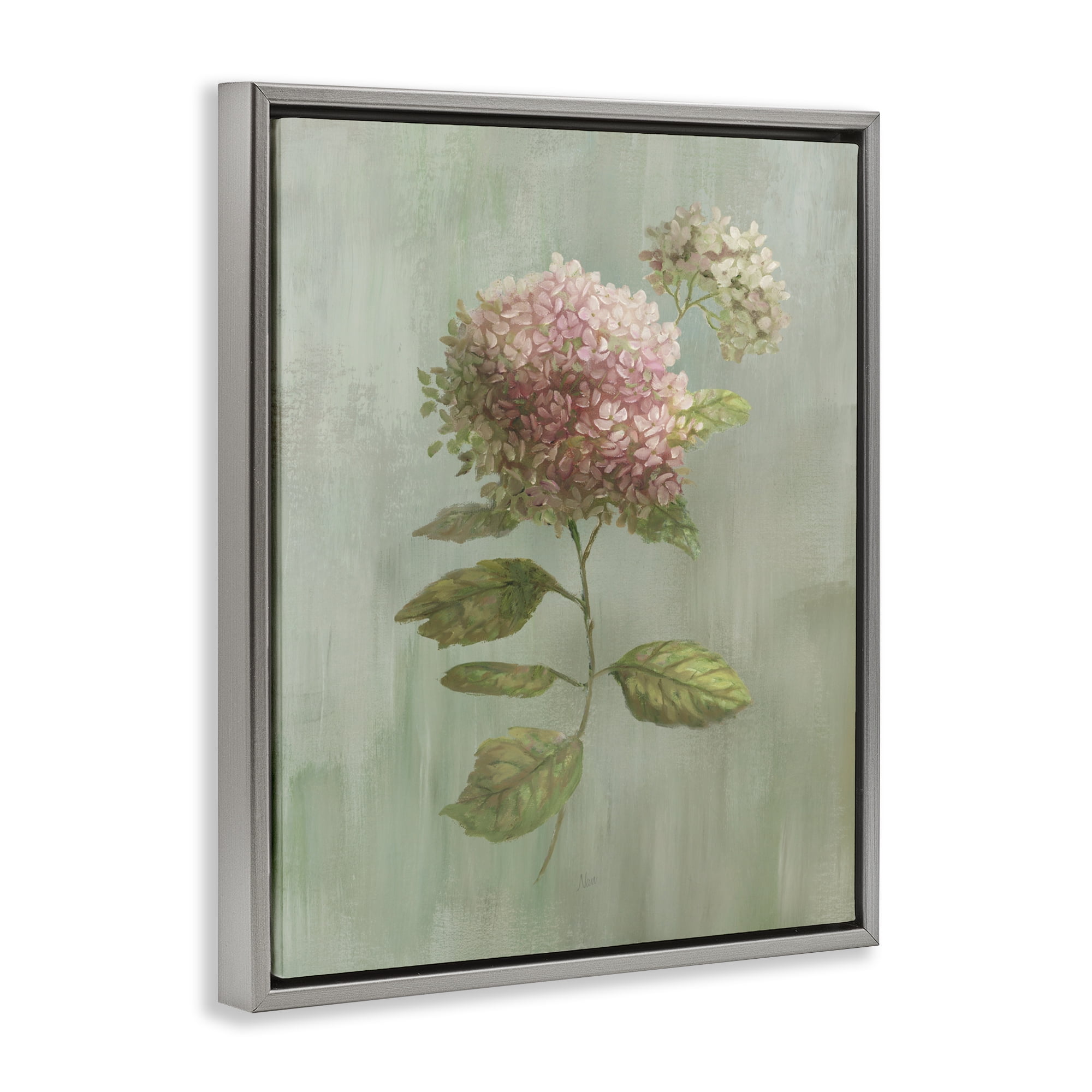 Stupell Industries Vintage Hydrangea Bushel Gray Framed Floater Canvas Wall Art, design by Nan