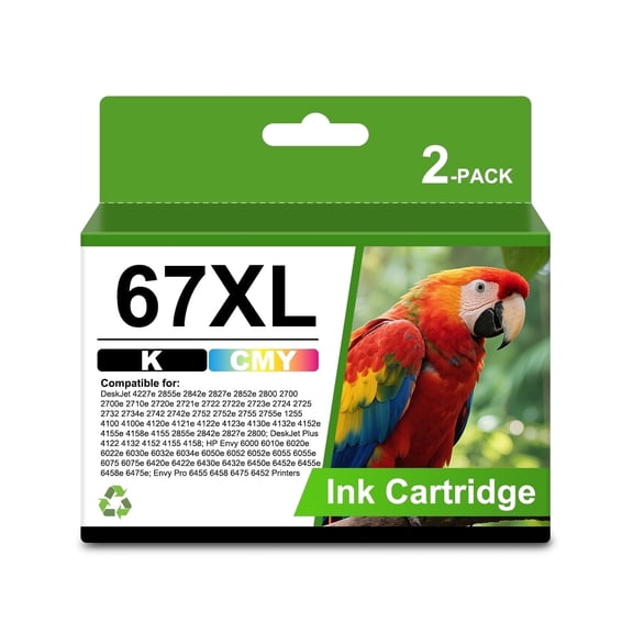 67XL Ink Cartridge Compatible with  67 XL Black & Color for 67 67XL 2852e 2855e 4200 2827e 2734e 2700 4100 4155e 4255e 2755e 4227e 2700e 2752e 4100e 6458 6455e 6458e 6065e 6000 Printer