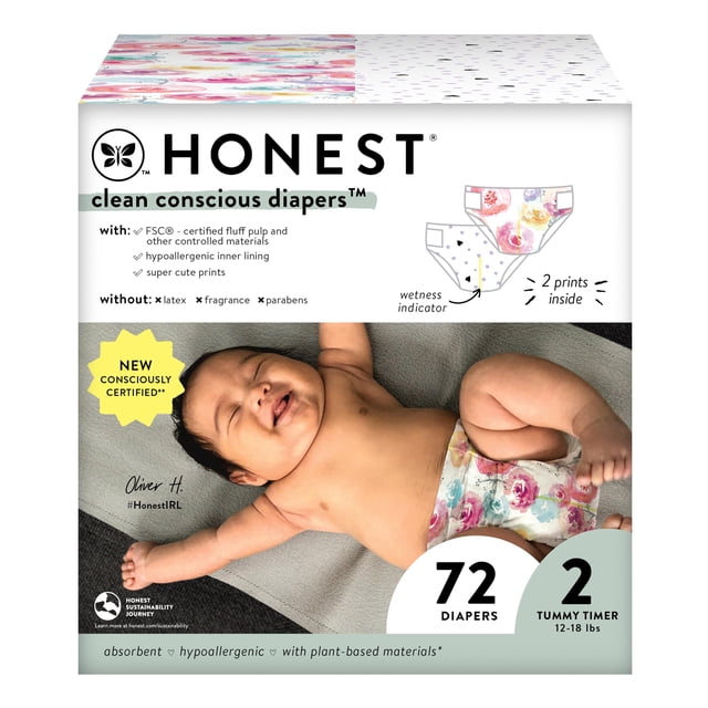 Pañales The Honest Company Clean Conscious, talla 2, 12 a 18 libras, 72 °C