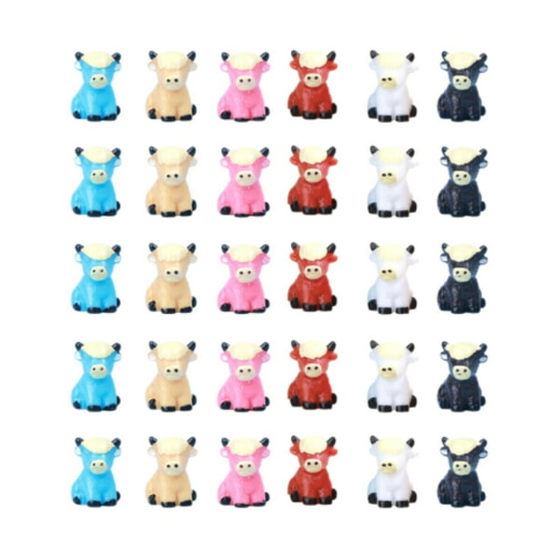30 figuras de vacas en miniatura, accesorios de resina para paisajismo, pequeños animales de dibujos animados Multicolor