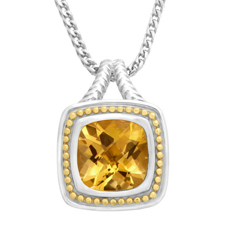 Duet 4 ct Citrine Cushion Pendant Necklace in Sterling Silver & 18kt Gold