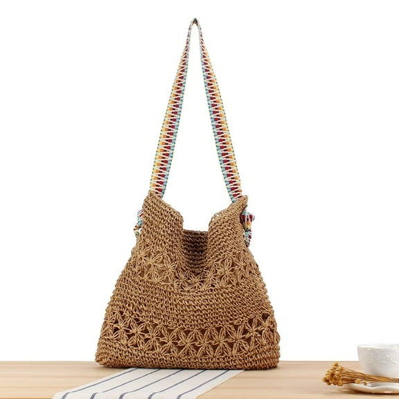 Yoyauz Women's Grass Woven Beach Bag - Women's Beach Handmade Woven Handbag, Summer Mesh Hollow Shoulder Bag, Suitable for Holidays