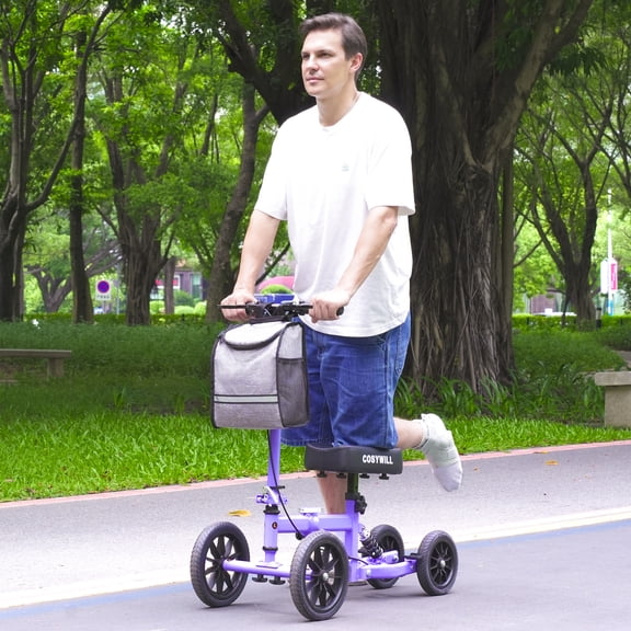 COSYWILL All Terrain Knee Scooter for Adults, Knee Walker with Shock Absorber & 10“ TPU Wheel,Purple