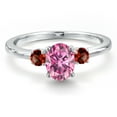 thumbnail image 3 of Gem Stone King 14K White Gold Pink Moissanite and Red Garnet Engagement Ring for Women | 1.20 Cttw | Oval 7X5MM | Gemstone Birthstone | Size 9, 3 of 6