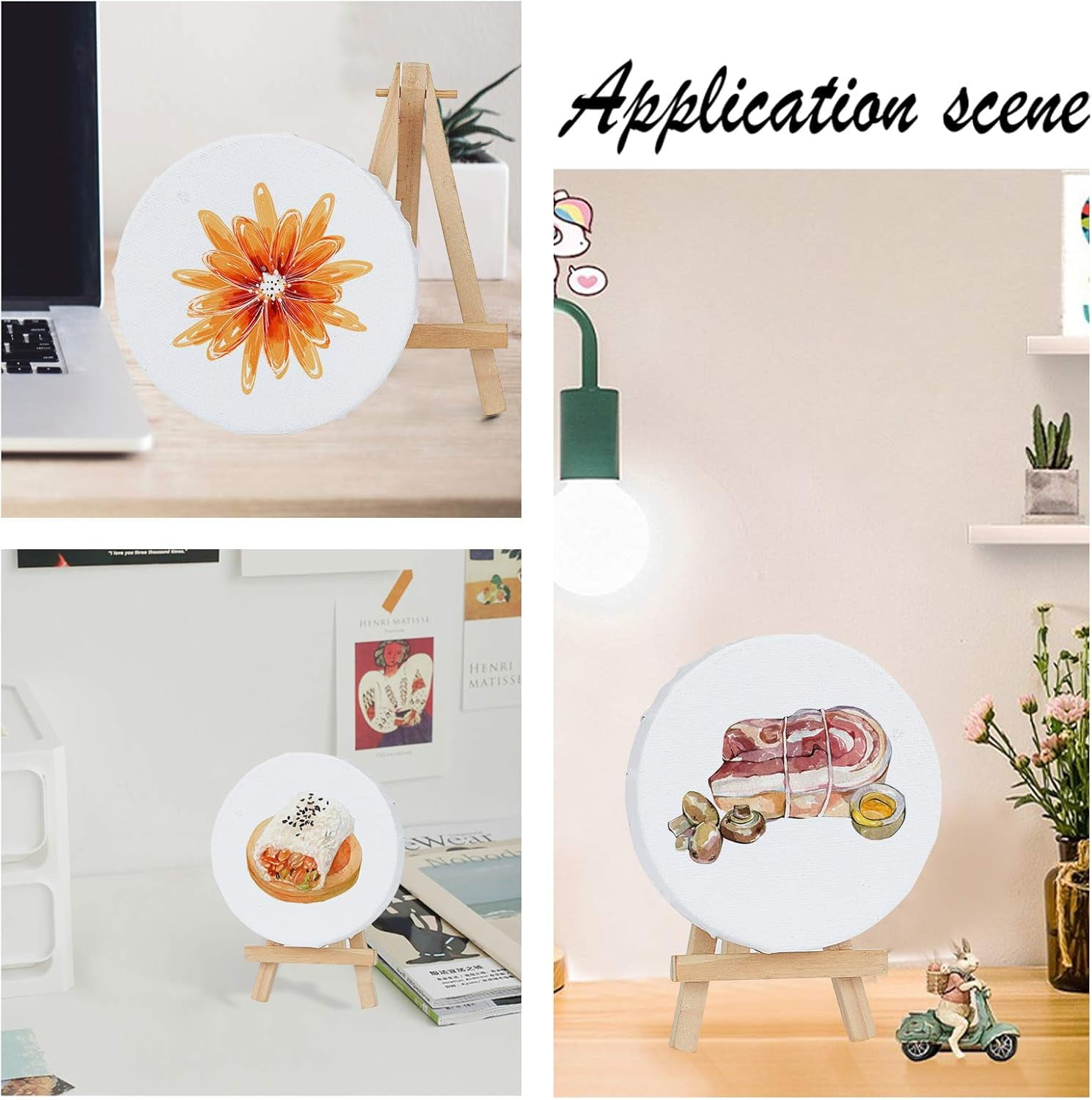 6 Packs Mini Canvas Panel 4 Inch Diameter Round Canvas Painting Sketchpad Wooden Sketchpad Drawing Board for Painting Craft Drawing diy
