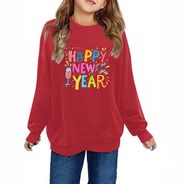 Chandails en Molleton pour Petites Filles 2025 Coton Manches Longues Col Rond Chandail Chemise pour Enfants Rouge
