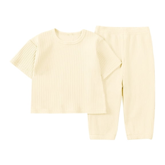 Toddlers Kids Two Piece Sets 6M-5Y Going-Out Outfits Boys & Girls Short Sleeve Tops and Pants Comfort Solid Loungewear Suits Set