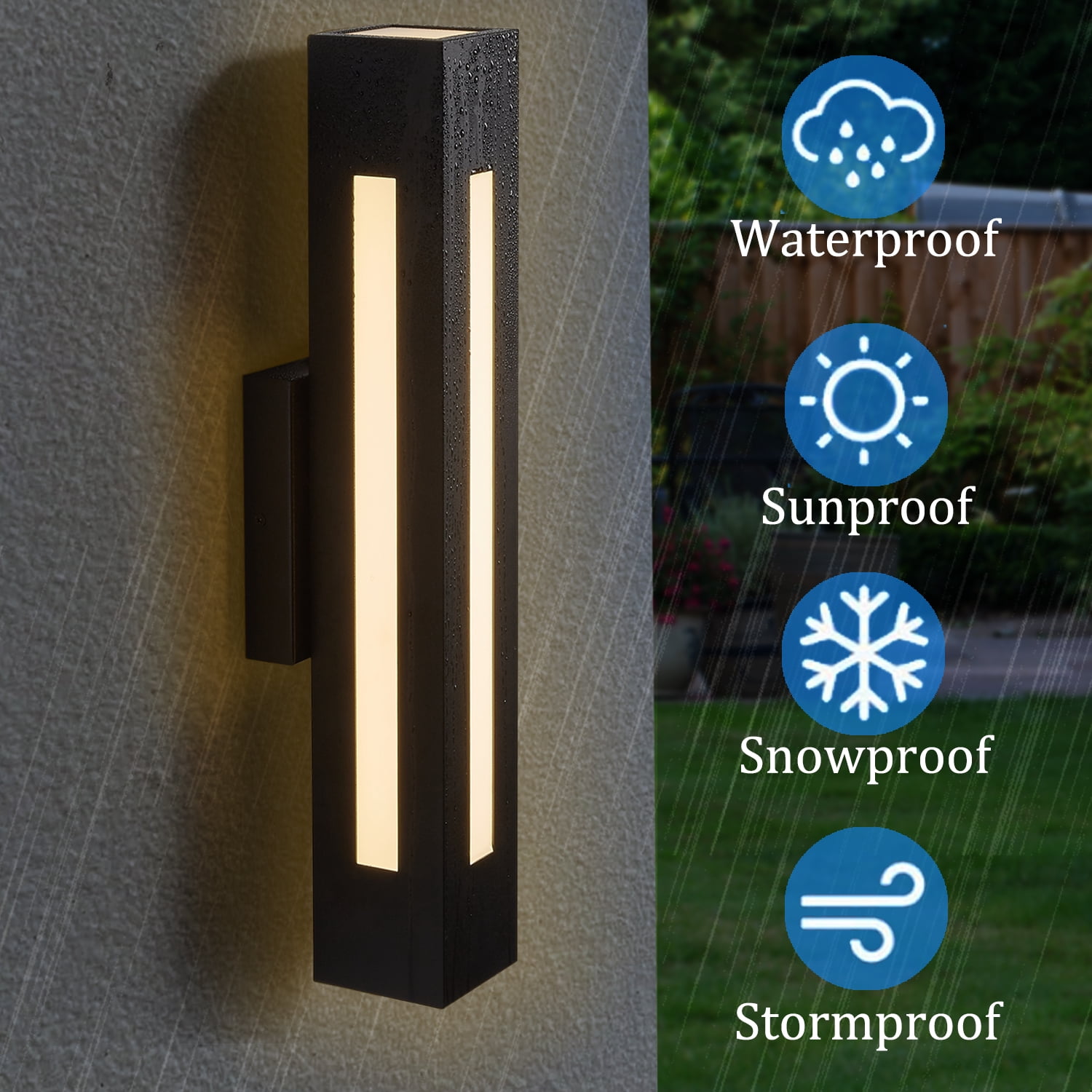 Outdoor Wall Light Dusk to Dawn, 20" Matte Black LED Waterproof, 2100 Lumens 3000K, 30W