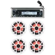 Kenwood KMR-D375BT Marine Bluetooth CD Player Receiver+(4) 6.5" LED Speakers