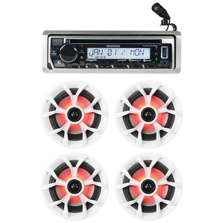 Kenwood KMR-D375BT Marine Bluetooth CD Player Receiver+(4) 6.5" LED Speakers
