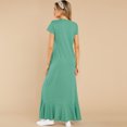 thumbnail image 2 of New Femmes Col Rond Manches Courtes Volants Décor Asymétrique Longue Robe Nouvelle Couleur Unie Décontractée Robe de Vacances Maxi Vestidos, 2 of 2