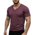 thumbnail image 2 of Qwertyu Men's T-Shirts Short Sleeve V Neck Shirts Summer Casual Classic Basic Tee Shirts Wine XL, 2 of 5