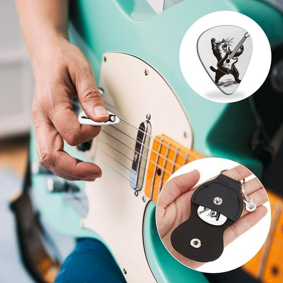 Music Gifts for Guitarist Stainless Steel Guitar Picks Keychain Leather Holder Kitten Pick Personalized Plectrum Cat Shape Accessories for Musician Lover Birthday Christmas Gifts