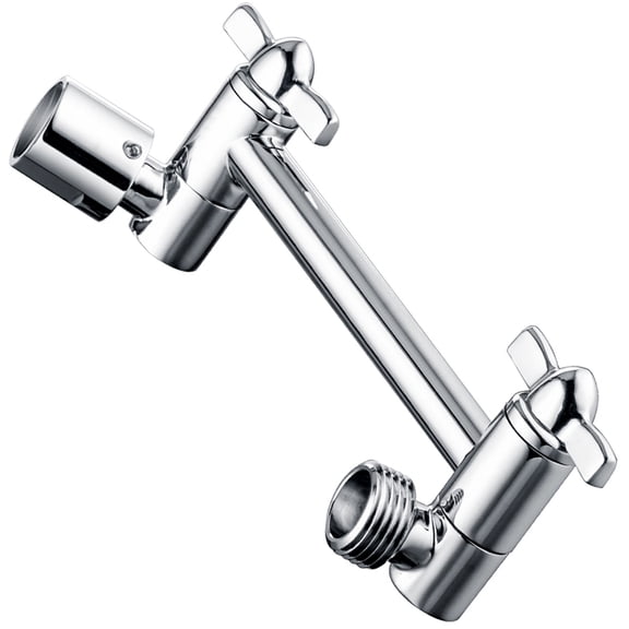 Bright Showers Brass Shower Arm Extender for Rain & Handheld Shower Head, 5” Universal Shower Head Extension Arm, Height & Angle Adjustable, Chrome