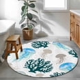 thumbnail image 4 of Jellyfish Coral Coastal Round Area Rug 4ft, Nautical Summer Beach Ocean Sea Washable Non-Slip Circle Rugs for Bedroom Living Room Kitchen, Soft Non Shedding Circle Carpet for Dining Room Dorm, 4 of 9
