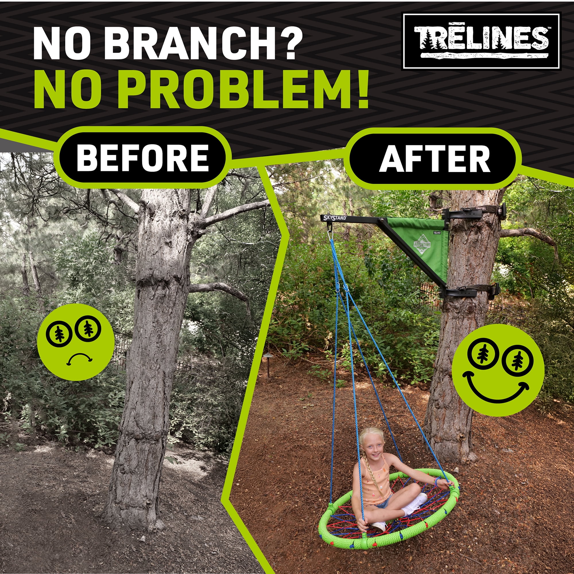Trelines: SkyStand Swing Support - Tree Mount Frame Attaches to Trunk Base, Outdoor Swing Accessory, 360 Degree Swivel, Rachet Straps, Supports 500lb
