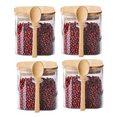 thumbnail image 3 of Square with Bamboo Lids and Spoons - Borosilicate Glass Food Storage Contaienrs for Coffee, Tea, Sugar 4Pcs, 3 of 8