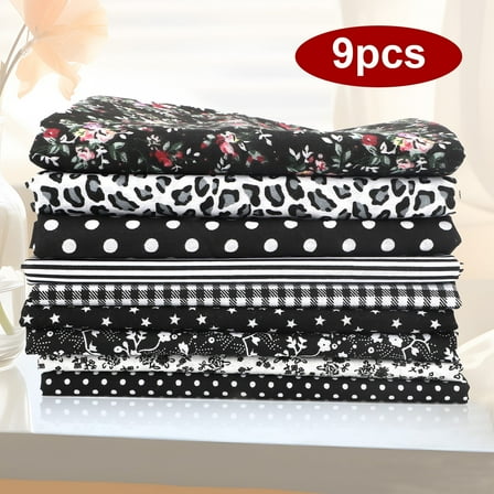 9pcs Floral Black Precut Fabric, EEEkit Cotton Quilting Fabric Squares for Sewing and Craft Projects, 20 x 20'