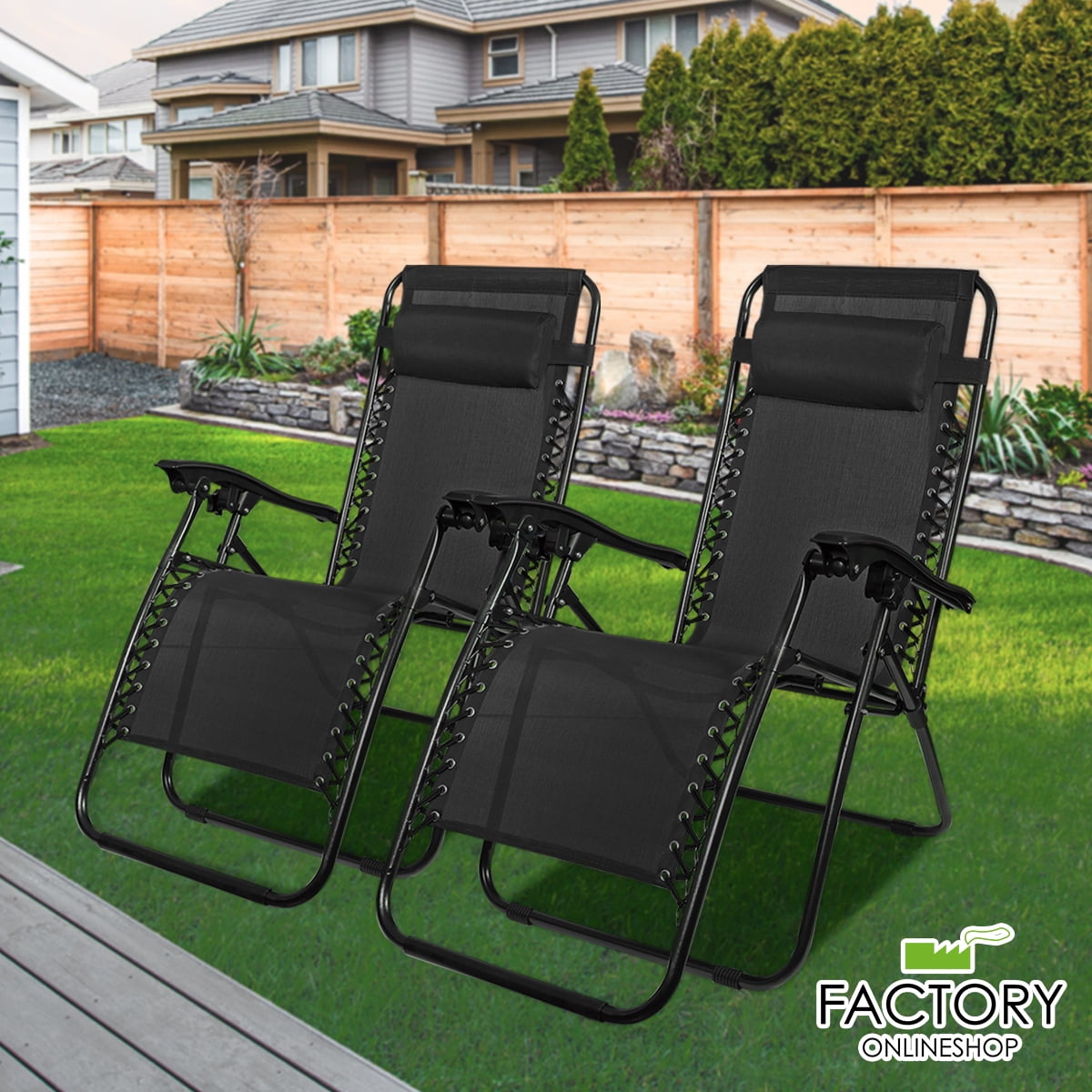 Details about   2X Zero Gravity Lounge Chair Folding Recliner Beach Patio Garden Beach Black New 