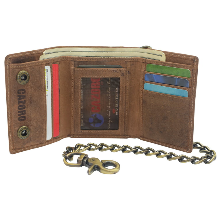 Red Trifold Leather Chain wallet for Men with Snap RFID safe Christmas